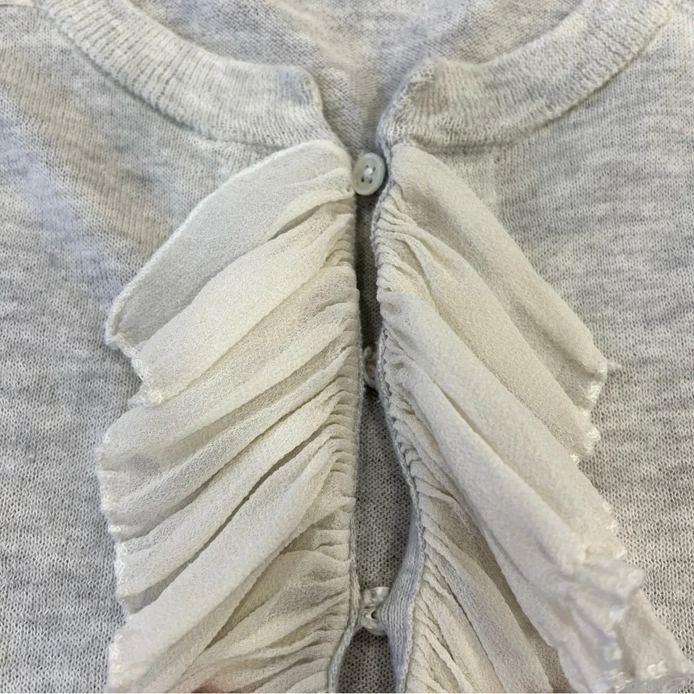 Tory Burch Lightweight Sweater Womens Medium Ruffled Front Cotton Gray Preppy
